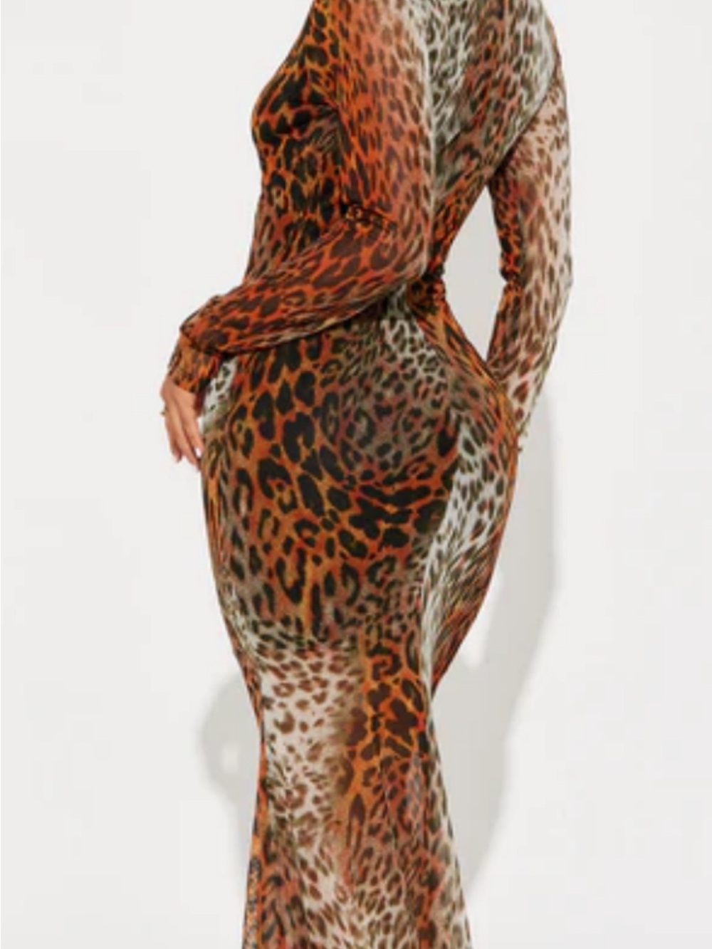 Long Sleeve Leopard Print Bodycon Dress - Brown